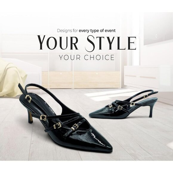 🆕Elegant Black Women's Low Heel Sandals - Comfortable Platform Dress Shoes - Picture 2 of 6